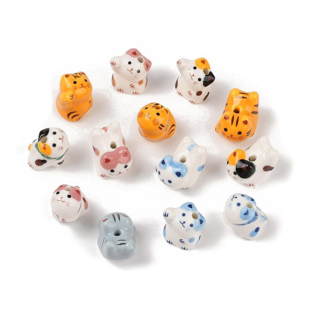 1455 20Pcs Handmade Cat Porcelain Beads Ceramic Cat Beads Cute Assorted